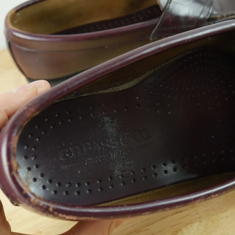 GH Bass Mens Logan Penny Loafers Burgundy Leather Slip On Shoes‎ 10 EEE Preppy